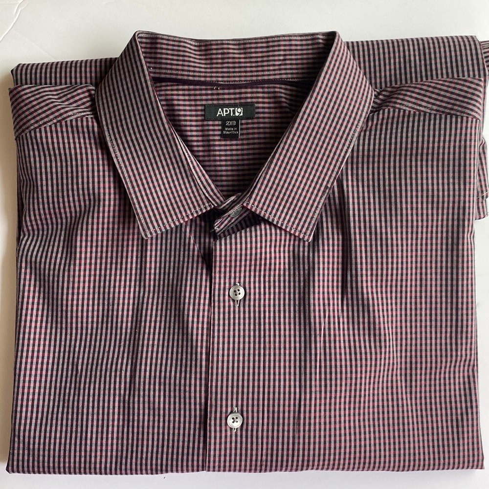 APT9 men’s 💯cotton maroon plaid l/s button down dress shirt size 2XB